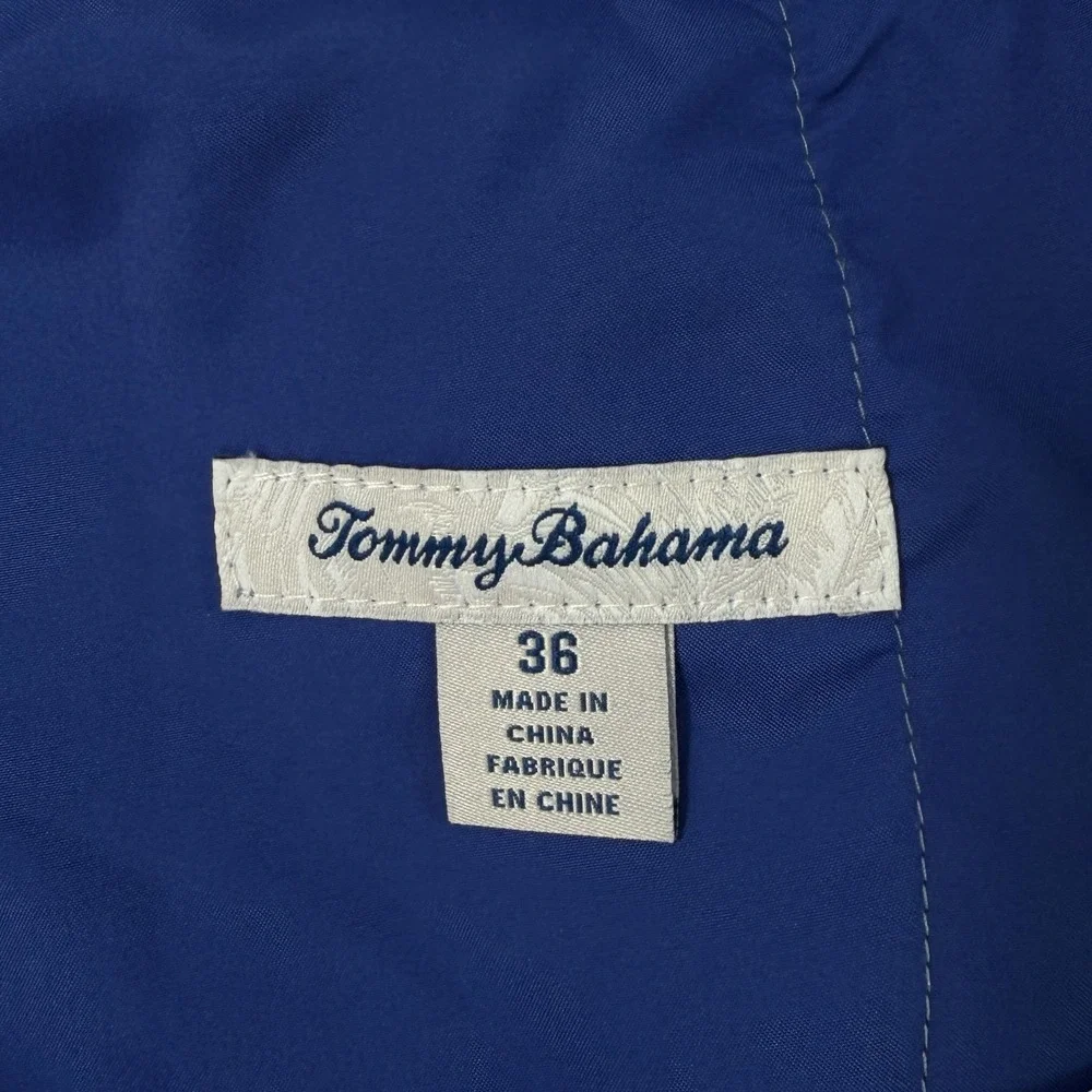 Tommy Bahama Mens 36 Blue Tropical Palm Leaf Print Linen Blend Shorts Summer